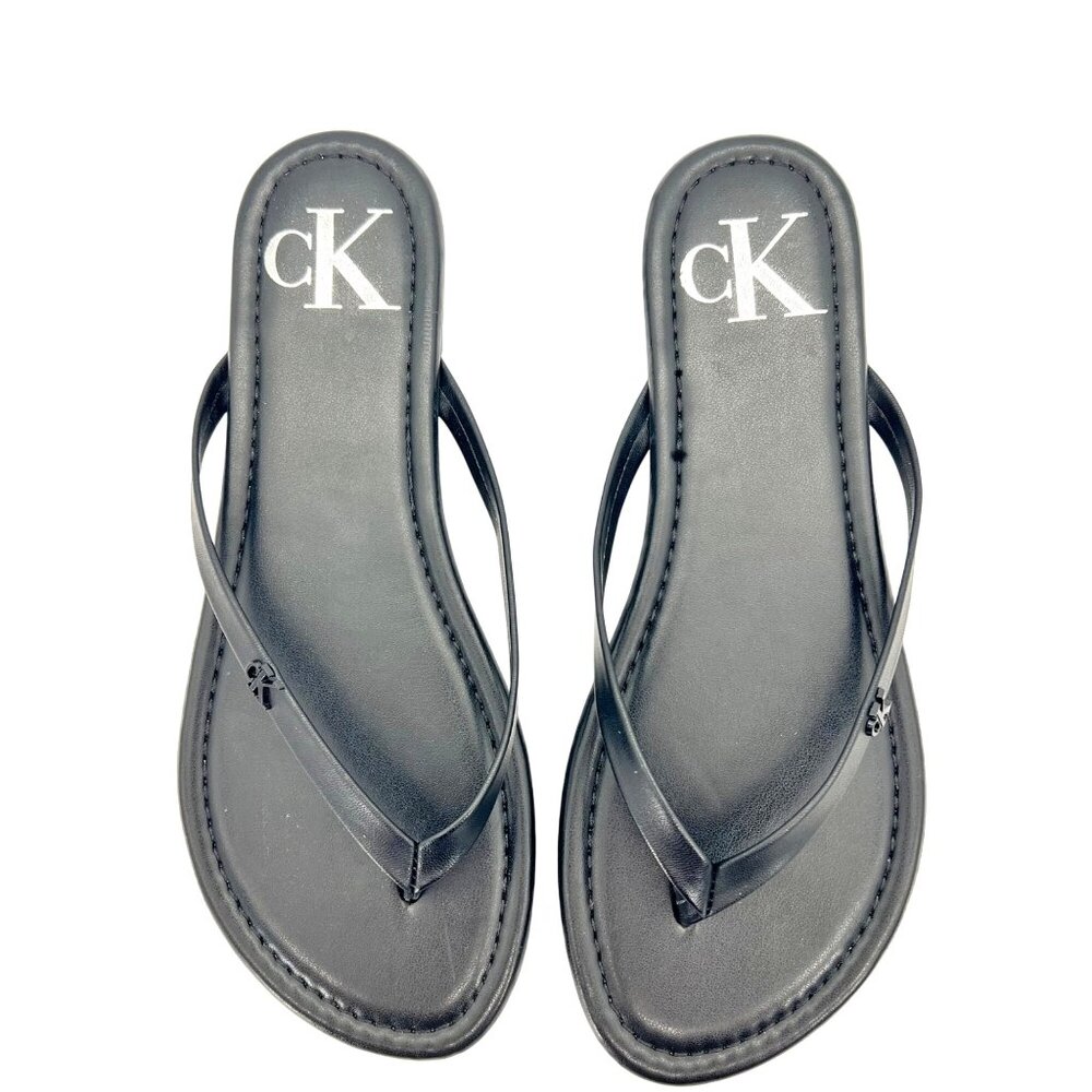 Calvin Klein Crude Slip-On Flip Flops Thong Sandals Womens 5.5M Black CK Logo